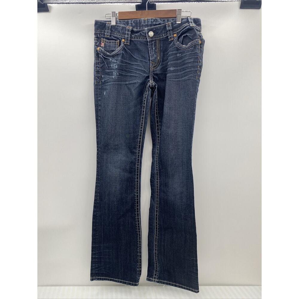 BUCKLE MEK Denim Montana Easy Boot Cut Jeans Size 28 X34 Distressed Flap Pocket